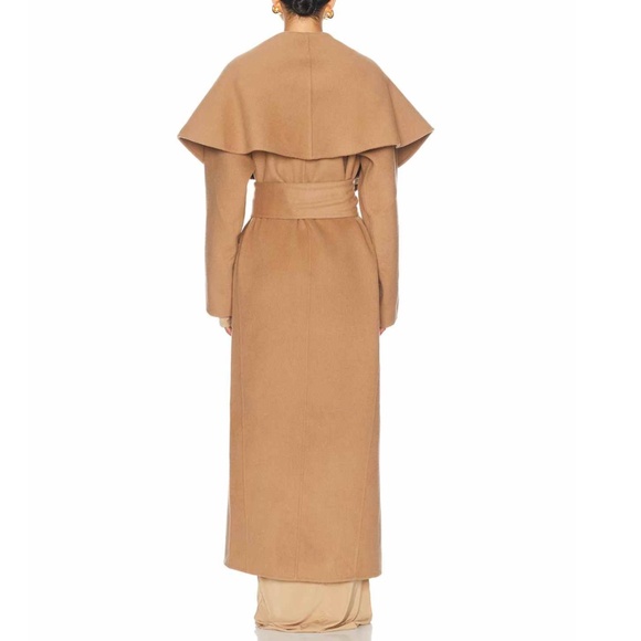 BEST Helsa Revolve The Throw Long Coat Camel Tan Wool Classic Quiet Lux - Picture 7 of 12